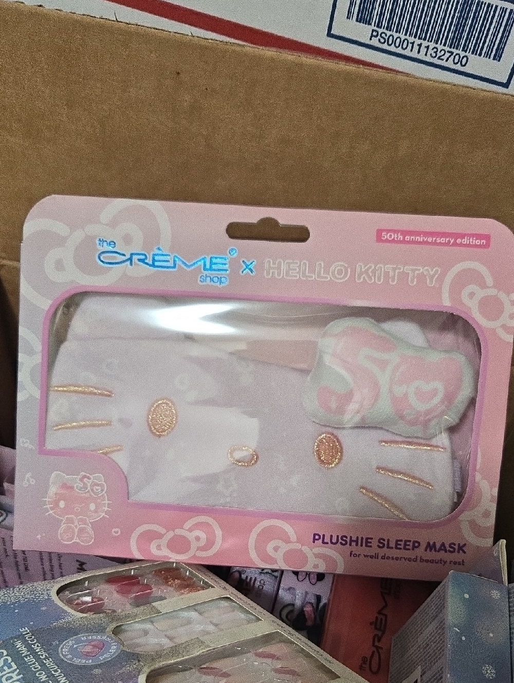 Hello Kitty Plushie Sleep Mask in Light Pink with Gold Accents